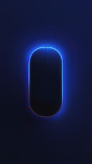 Minimalist black computer mouse outlined with glowing blue neon light on a dark background, creating a sleek, modern and futuristic tech aesthetic.