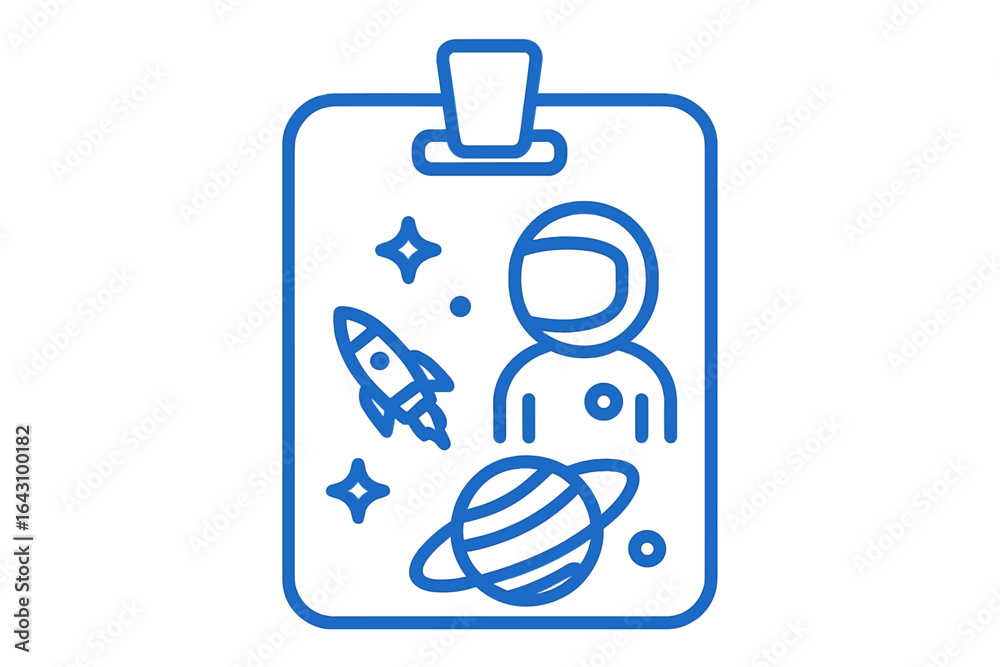 Wall mural creative design featuring an astronaut and rocket with planets on a badge in a futuristic style