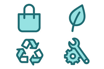 Icons representing eco-friendly practices and sustainability concepts in a minimalistic design