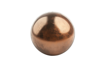 Shiny copper sphere isolated on transparent background. Bronze sphere ball isolated on white background, 3d rendering.