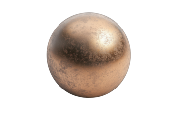 Shiny copper sphere isolated on transparent background. Bronze sphere ball isolated on white background, 3d rendering.