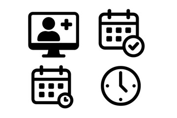Graphic depicting various scheduling and online meeting icons with different formats and designs