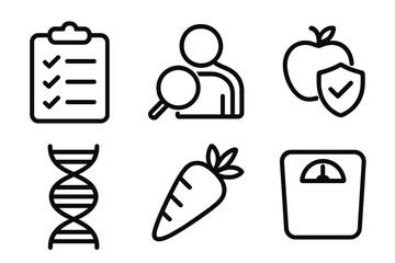 Health and nutrition icons representing wellness, healthy eating, and lifestyle choices for better living