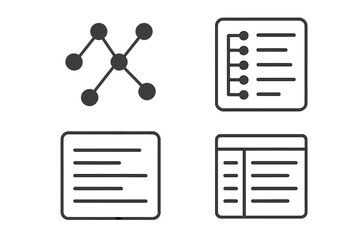 Icons representing data connectivity and organization in a digital workspace showing interconnected nodes and structured lists