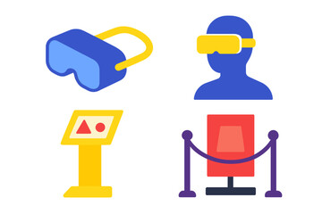 Virtual reality equipment and user engaging in immersive experience at a technology expo