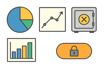 Fototapeta premium Graphs and charts depicting data analysis and security concepts with visual symbols in a modern flat design