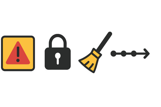 Warning symbols illustrate the importance of security and maintenance in digital environments for safe online experiences