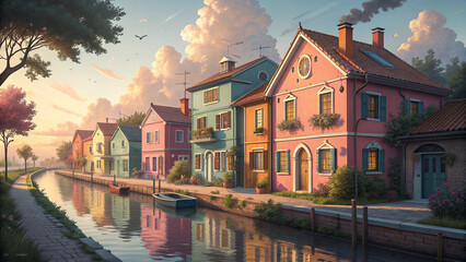 Colorful burano houses italy canal travel destination venice italian architecture cityscape scenic view art