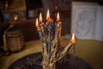 Mystical palmistry hand with Mars, Venus, Saturn and Jupiter symbols, esoteric astrology art