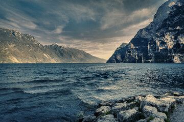 Beautiful landscape of Lake Garda, Italy. Toned.