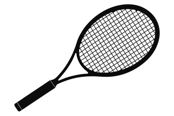 An outlined black silhouette of a tennis racket is displayed against white background