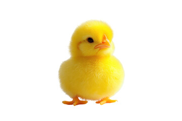 Obraz premium Adorable fluffy yellow chick standing isolated on transparent background. Chicken isolated on white background.