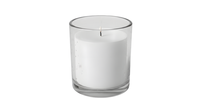 White candle in a glass holder isolated on transparent background