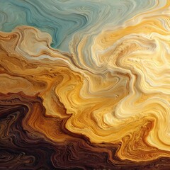 Fototapeta premium Abstract swirling landscape of ochre, tan, and teal