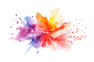 Vibrant watercolor paint splash explosion isolated on transparent background.