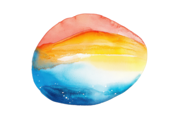Abstract watercolor egg shape with sunset colors isolated on transparent background.