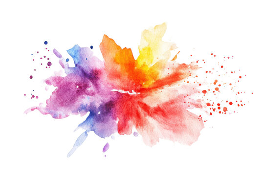 Vibrant watercolor paint splash explosion isolated on transparent background.