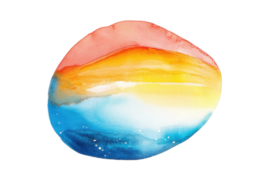 Abstract watercolor egg shape with sunset colors isolated on transparent background.