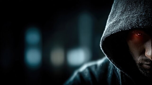 Hacker in dark setting involved in cybercrime and digital breach