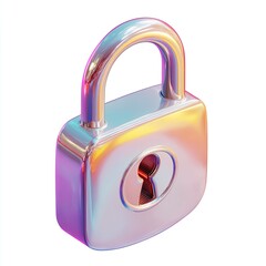 3D rendered padlock, iridescent colors