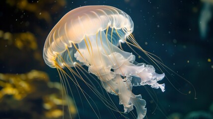 Obraz premium The Moon Jellyfish: Exploring Anatomy, Habitat, and Ecological Role of Aurelia Aurita in Marine Ecosystems