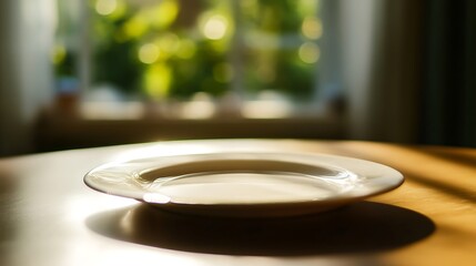 A plain plate taken closeup on a blur background
