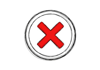 Hand-drawn Red Cross Mark in a Scribbled Circle.