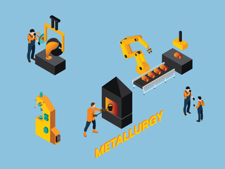 Obraz premium Metallurgy Industry Isometric Icons Set 3d flat vector illustrations