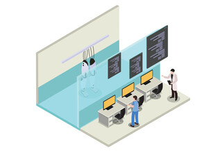 AI Robot Testing and Development Lab 3d flat vector illustrations