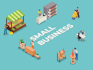 Small Business Isometric Icons Set 3d flat vector illustrations