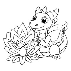 Obraz premium Black Outline Printable Dragon Roasting Marshmallow