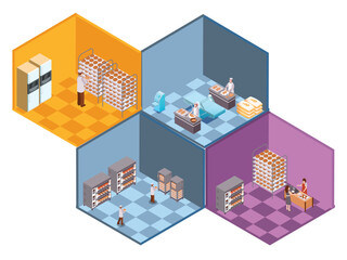 Bakery Production Process 3d flat vector illustrations