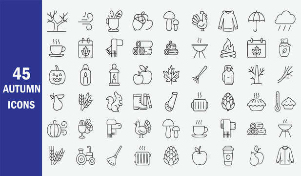 Autumn seasonal symbols and activities fall icons