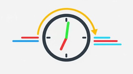 Colorful clock illustration depicting time management with dynamic elements suggesting motion - Powered by Adobe
