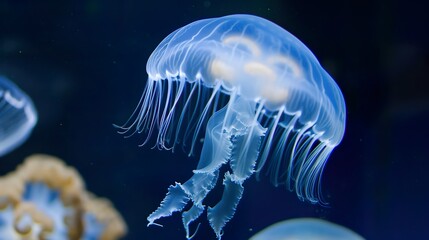 Fototapeta premium The Moon Jellyfish: Exploring Anatomy, Habitat, and Ecological Role of Aurelia Aurita in Marine Ecosystems