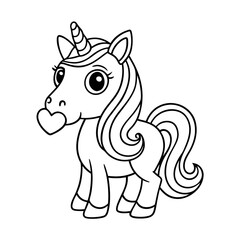 Black Outline Unicorn Blowing Kisses Illustration
