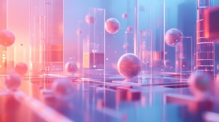 Fototapeta premium Futuristic city, abstract architecture, neon glow, 3D render, stock photo