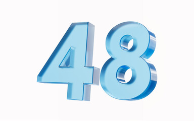3d Glossy Blue number 48 Forty eight isolated on white background. 3d illustration