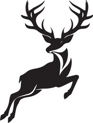 Majestic Deer Silhouette: An elegant black silhouette of a deer in mid-leap, showcasing its powerful antlers and graceful form.