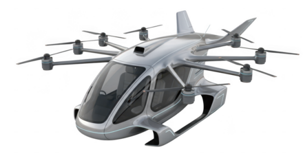 Futuristic Silver Drone Taxi: Transparent Background PNG, High-Resolution 3D Render