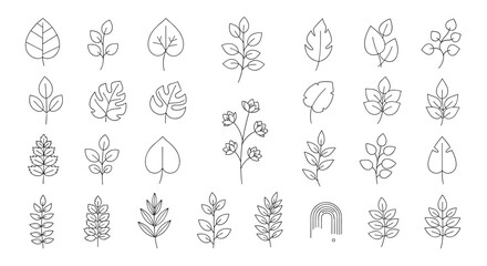 Naklejka premium Collection of stylized black and white tree illustrations for architectural design and visual projects