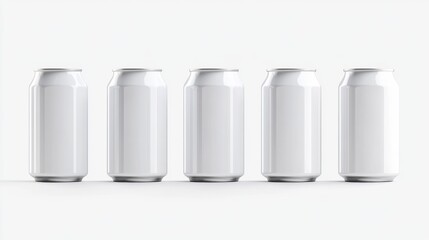 Sci-Fi Soda cans in a line, white background 