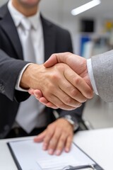 Obraz premium Business professionals shaking hands in office setting