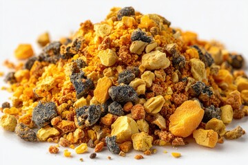 Pile of colorful, dried, spice-like pieces