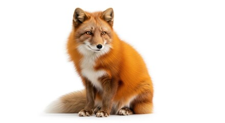 Fototapeta premium Elegant fox portrait showcasing vibrant orange fur against a clean white backdrop