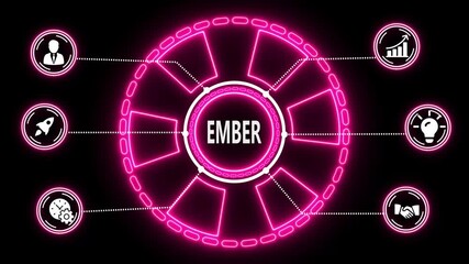 EMBER – Transformation Innovation Technology Business Internet Concept with Glowing Neon Line Animation on Blue Grid Background - Powered by Adobe