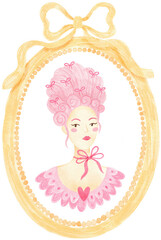 portrait of  a glamorous pink princess in a vintage ornate frame