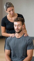 Fototapeta premium Professional therapist giving relaxing shoulder massage