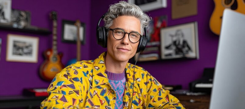 Creative musician working in vibrant studio environment