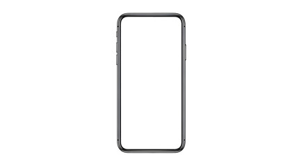 A modern black smartphone with a blank white screen, isolated on transparent background